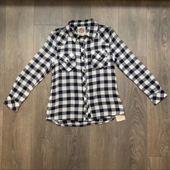 Anthropologie Ash and Ember Button Down Front Shirt Flannel Plaid Black Size S - Picture 4 of 14